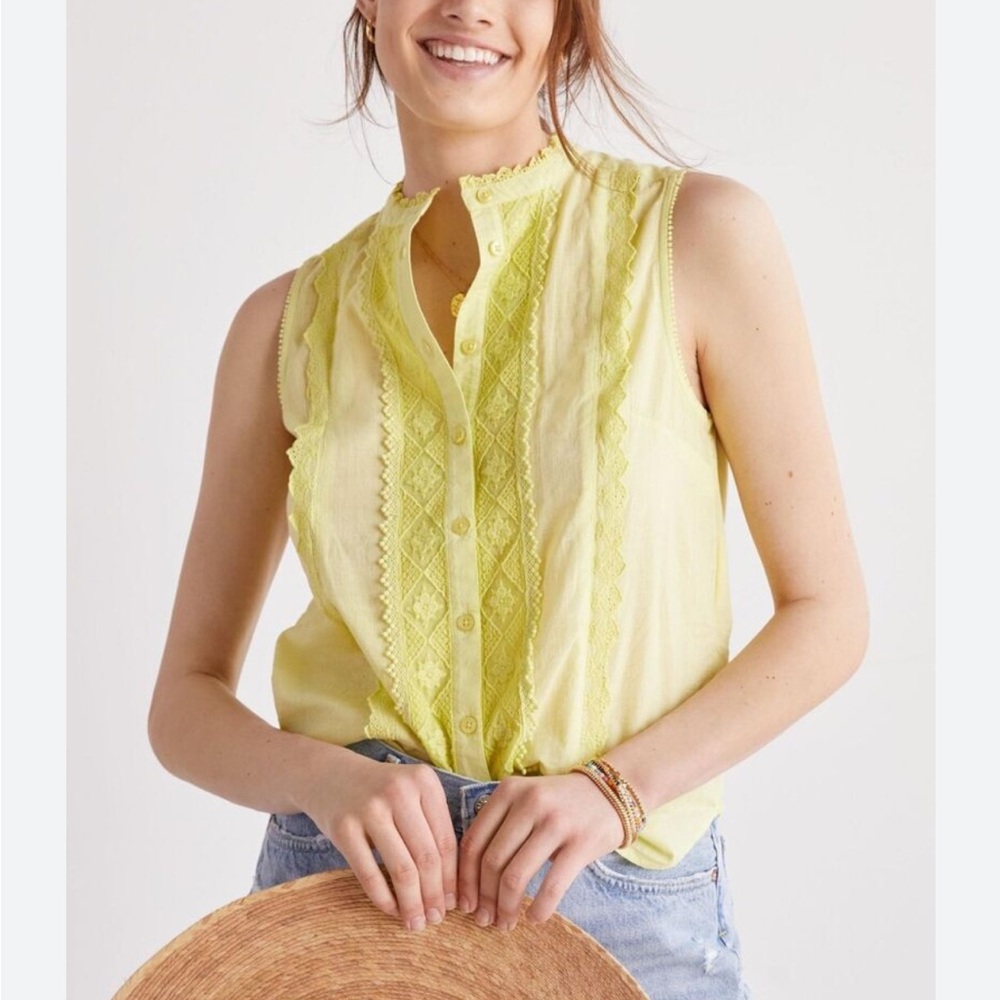 Anthropologie Lime Sleeveless Button-Up Blouse